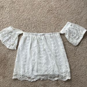 Blue Rain (Francesca’s) white floral off-the-shoulder blouse